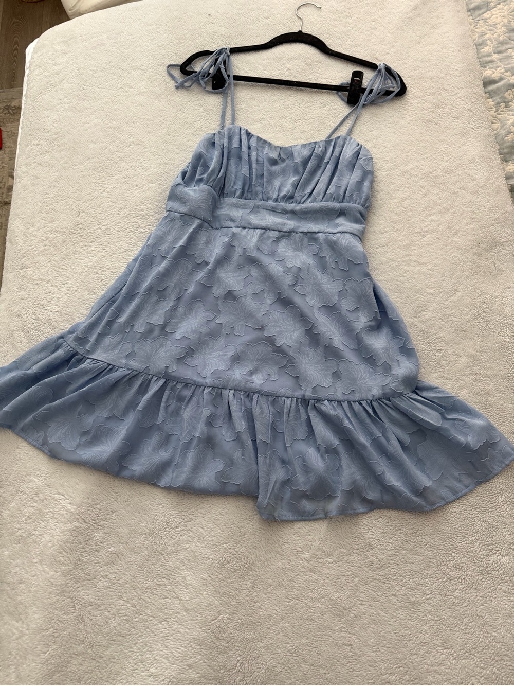 Speechless Light Blue Floral Jacquard Tie-Shoulder Mini Dress